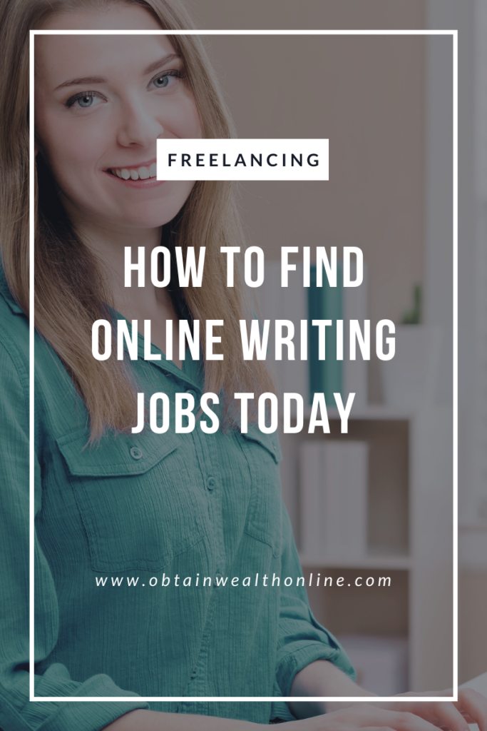 smiling woman in a teal top writing on a stationary computer, find online writing jobs