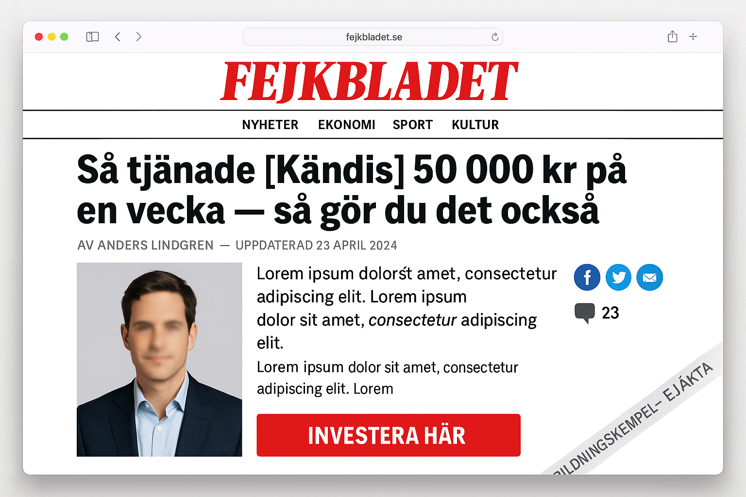 falsk nyhetssida utbildningsexempel